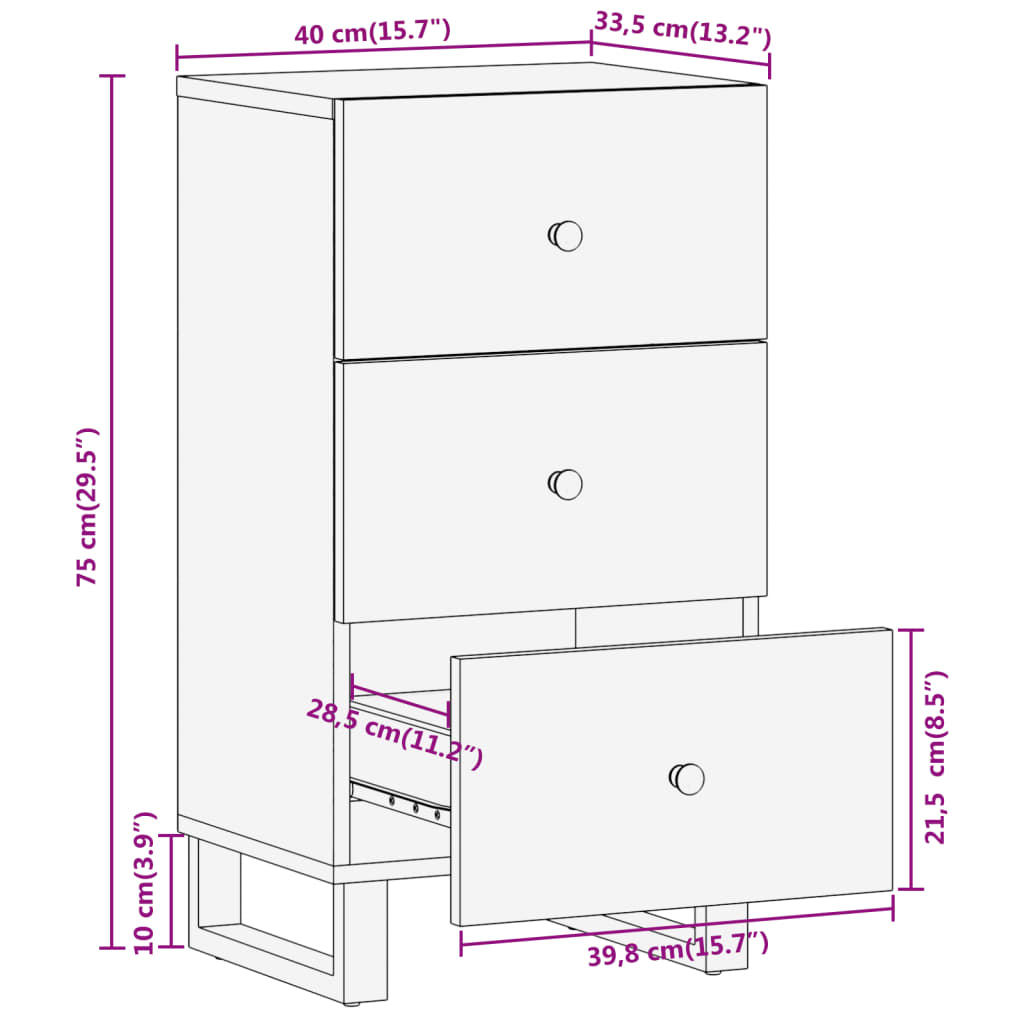 Βοηθητικό Έπιπλο Καφέ/Μαύρο 40x33,5x75 εκ. Μασίφ Ξύλο Μάνγκο