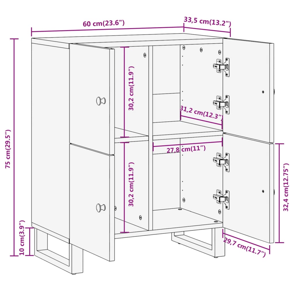 Βοηθητικό Έπιπλο Καφέ/Μαύρο 60x33,5x75 εκ. Μασίφ Ξύλο Μάνγκο - Pakobazaar