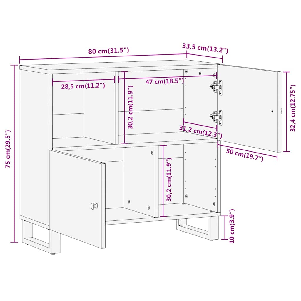 Βοηθητικό Έπιπλο Καφέ/Μαύρο 80x33,5x75 εκ. Μασίφ Ξύλο Μάνγκο
