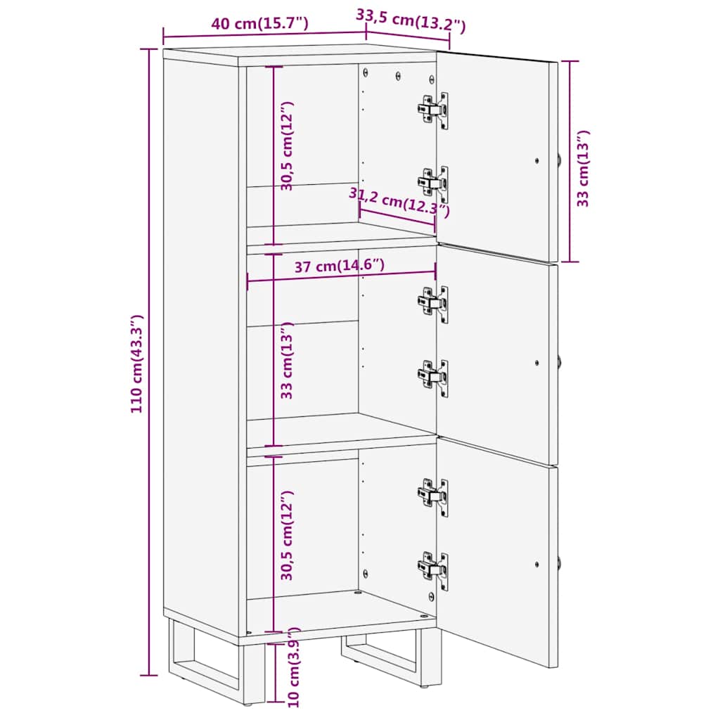 Ντουλάπι Καφέ/Μαύρο 40 x 33,5 x 110 εκ. από Μασίφ Ξύλο Μάνγκο - Pakobazaar