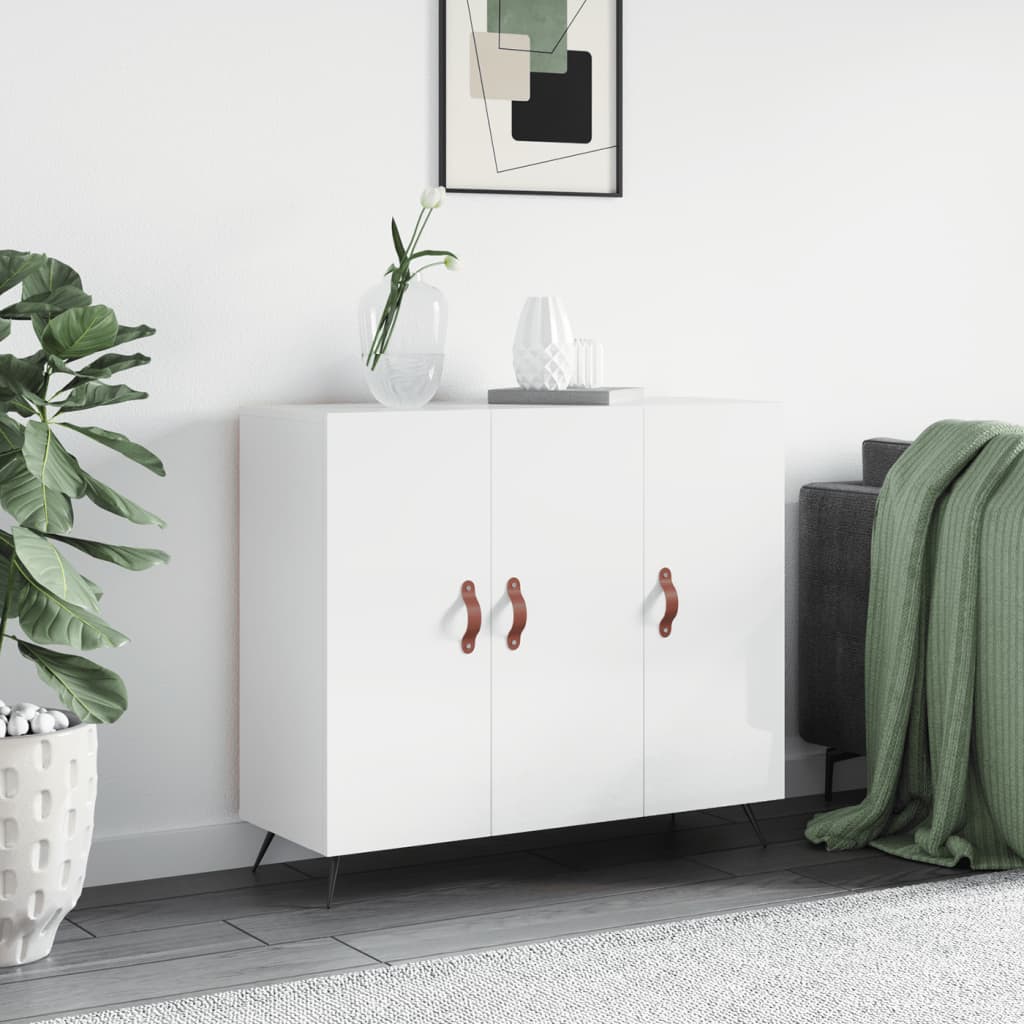 Ντουλάπι Γυαλιστερό Λευκό 90 x 34 x80 εκ. Επεξεργασμένο Ξύλο