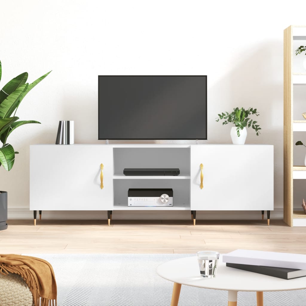 Έπιπλο Τηλεόρασης Γυαλ. Λευκό150x30x50εκ.Επεξεργασμένο Ξύλο