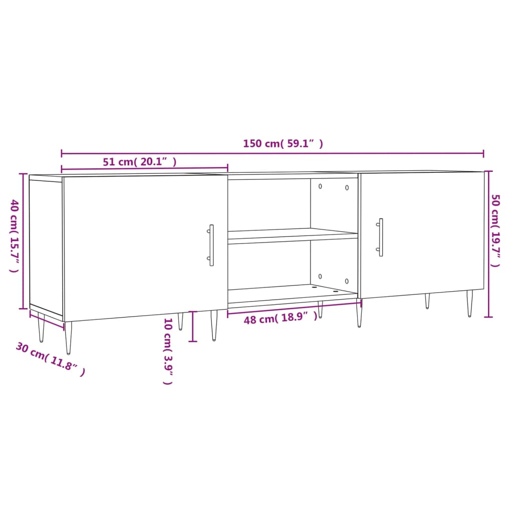 Έπιπλο Τηλεόρασης Λευκό 150x30x50 εκ. από Επεξεργασμένο Ξύλο - Pakobazaar
