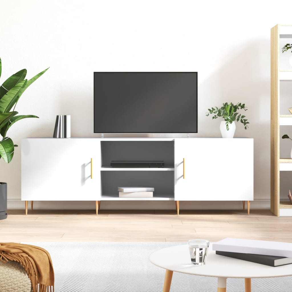 Έπιπλο Τηλεόρασης Γυαλ. Λευκό150x30x50εκ.Επεξεργασμένο Ξύλο - Pakobazaar