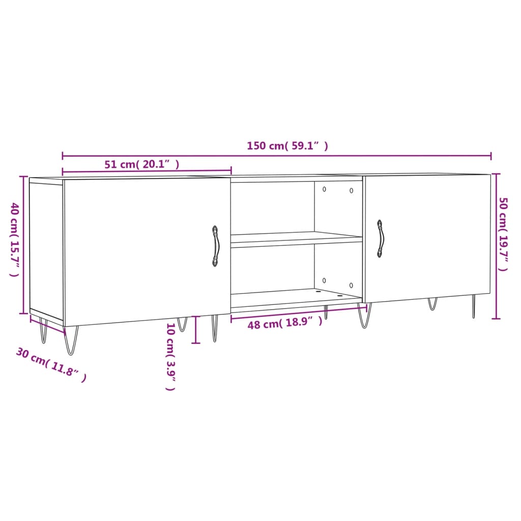 Έπιπλο Τηλεόρασης Γυαλ. Λευκό150x30x50εκ.Επεξεργασμένο Ξύλο