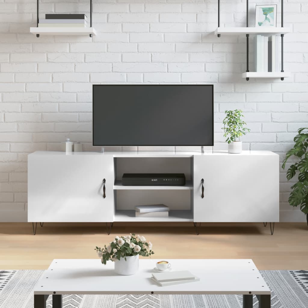 Έπιπλο Τηλεόρασης Γυαλ. Λευκό150x30x50εκ.Επεξεργασμένο Ξύλο