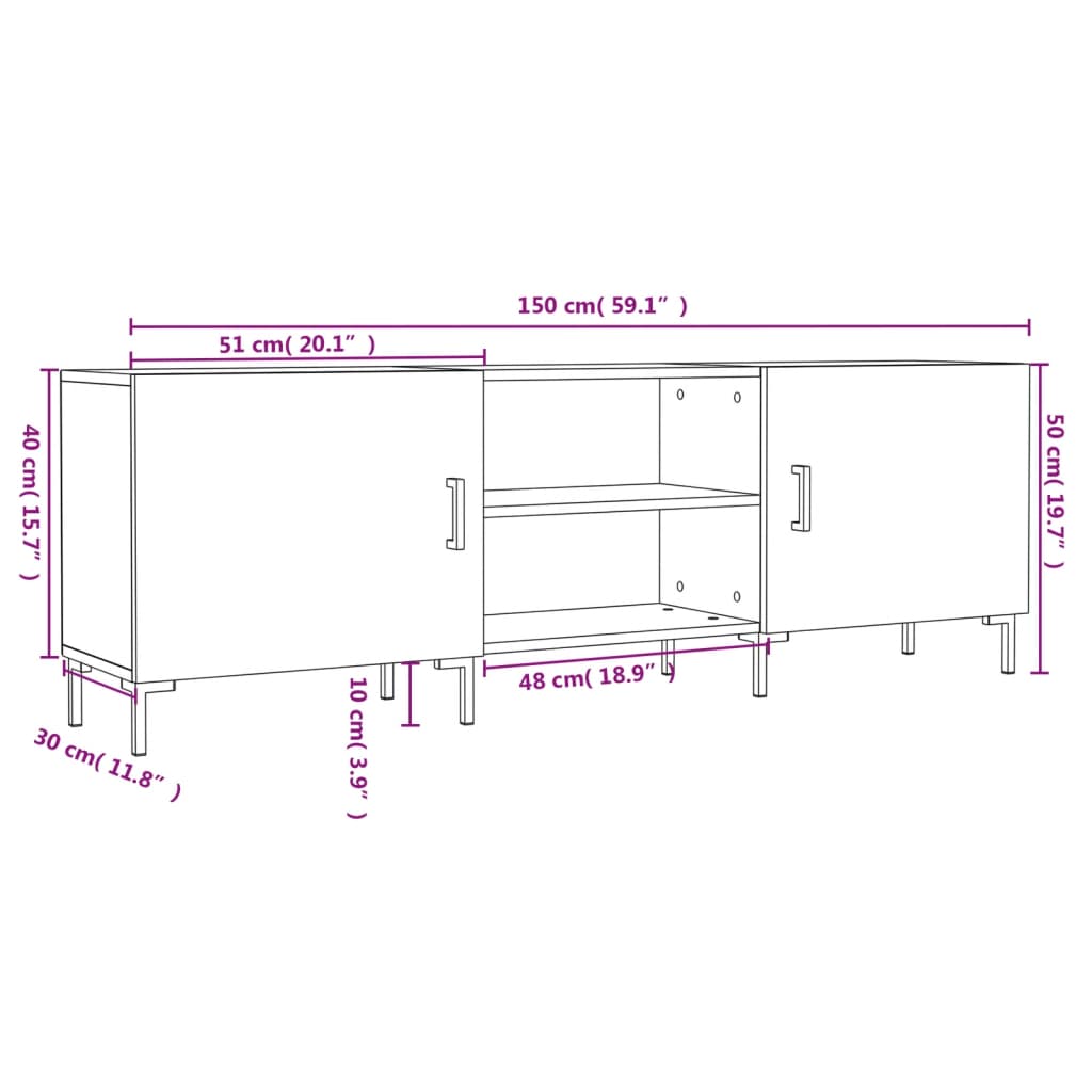 Έπιπλο Τηλεόρασης Γκρι Σκυροδέματος 150x30x50 εκ. Επεξ. Ξύλο - Pakobazaar