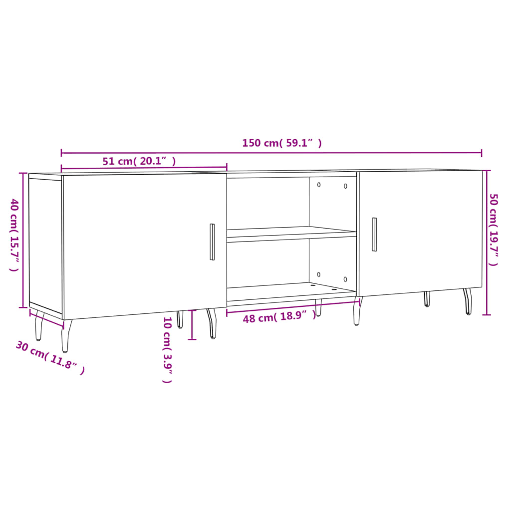 Έπιπλο Τηλεόρασης Γκρι Sonoma 150x30x50 εκ. από Επεξεργ. Ξύλο