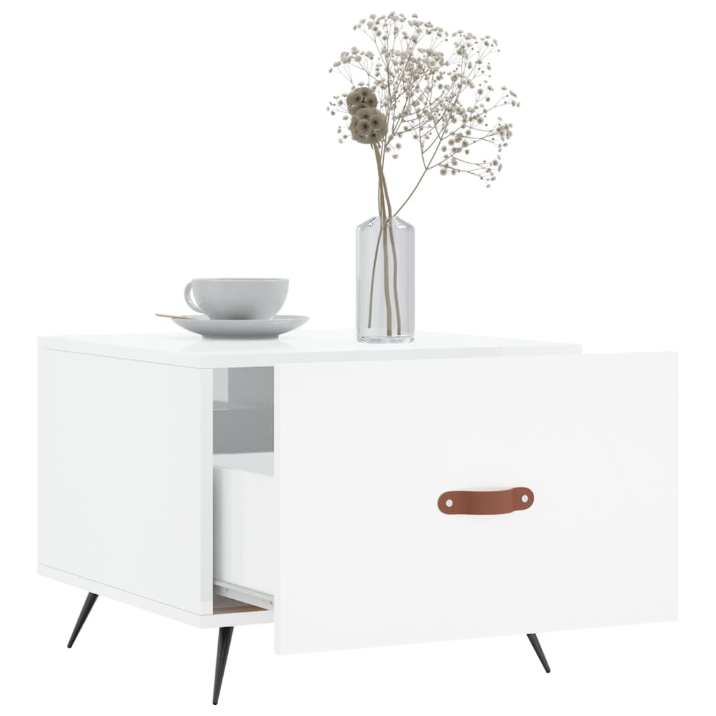 Τραπεζάκι Σαλονιού Γυαλ. Λευκό 50 x 50 x 40 εκ. Επεξεργ. Ξύλο