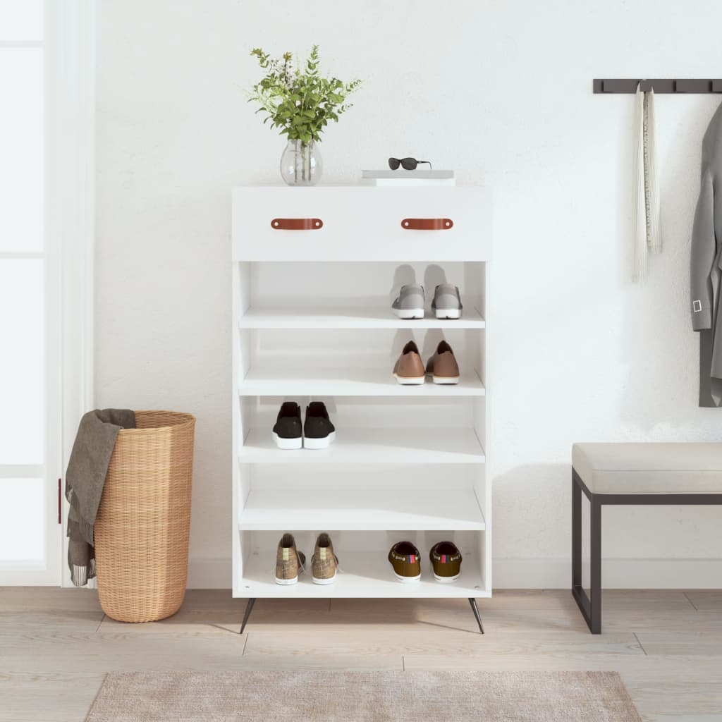 Παπουτσοθήκη Γυαλιστερό Λευκό 60x35x105 εκ. Επεξεργασμένο Ξύλο - Pakobazaar