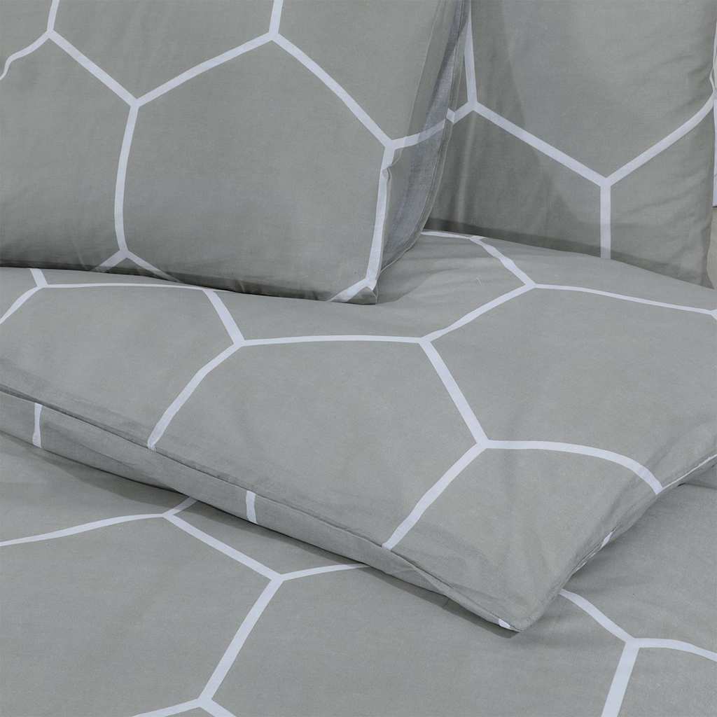 Σετ Παπλωματοθήκης Γκρι και Λευκό 200x220 εκ. Βαμβακερό