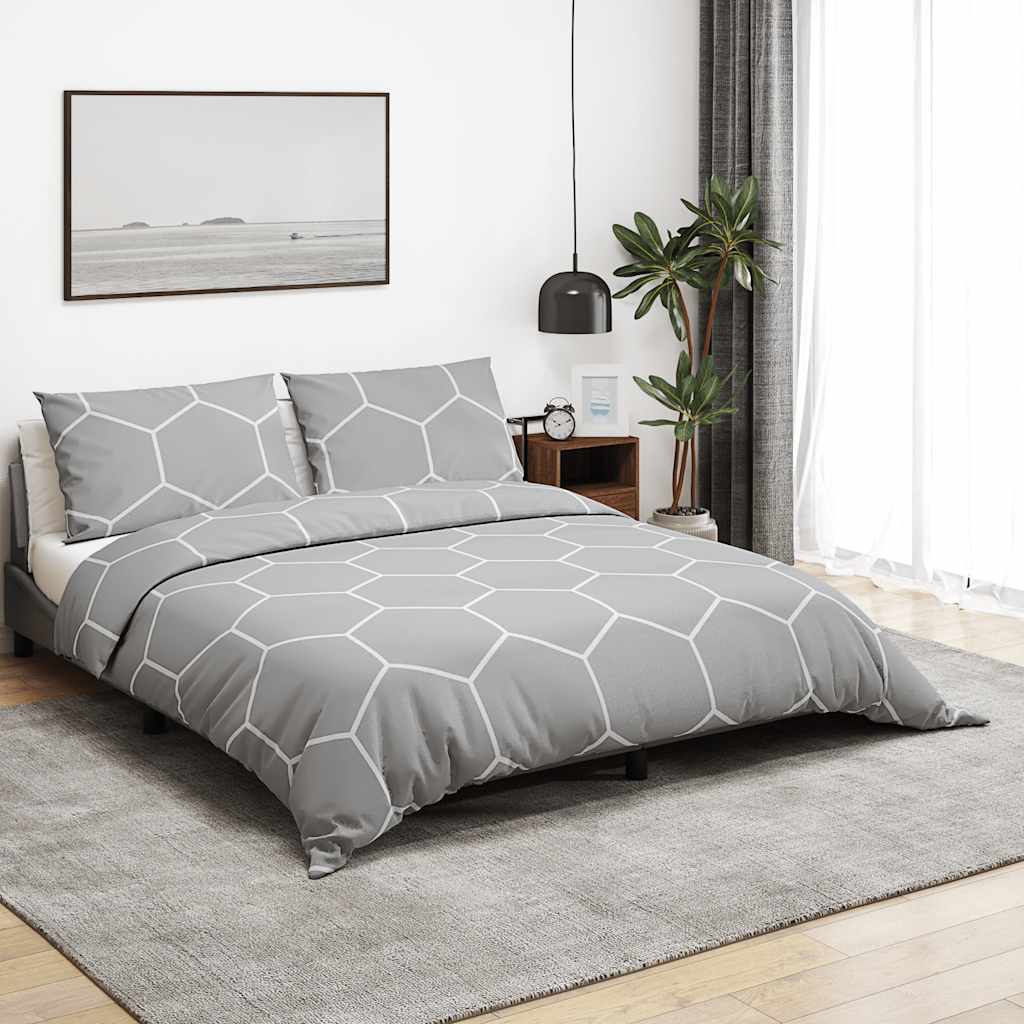 Σετ Παπλωματοθήκης Γκρι και Λευκό 260x220 εκ. Βαμβακερό