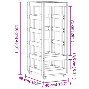 Ξυλοθήκη με Τροχούς Μαύρη 40x49x110 εκ. από Μασίφ Ξύλο Πεύκου - Pakobazaar