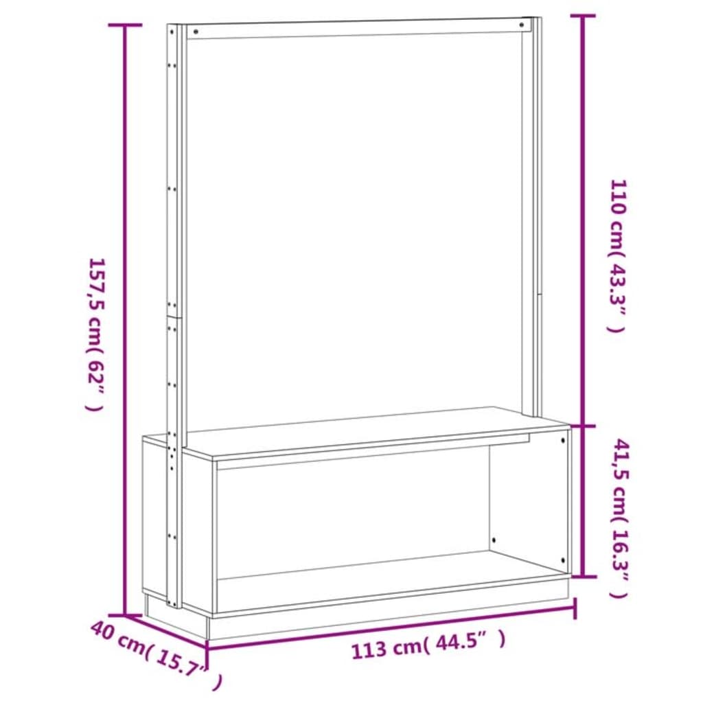 Κρεμάστρα Ρούχων με Παπουτσοθήκη 113x40x157,5 εκ. Μασίφ Πεύκο