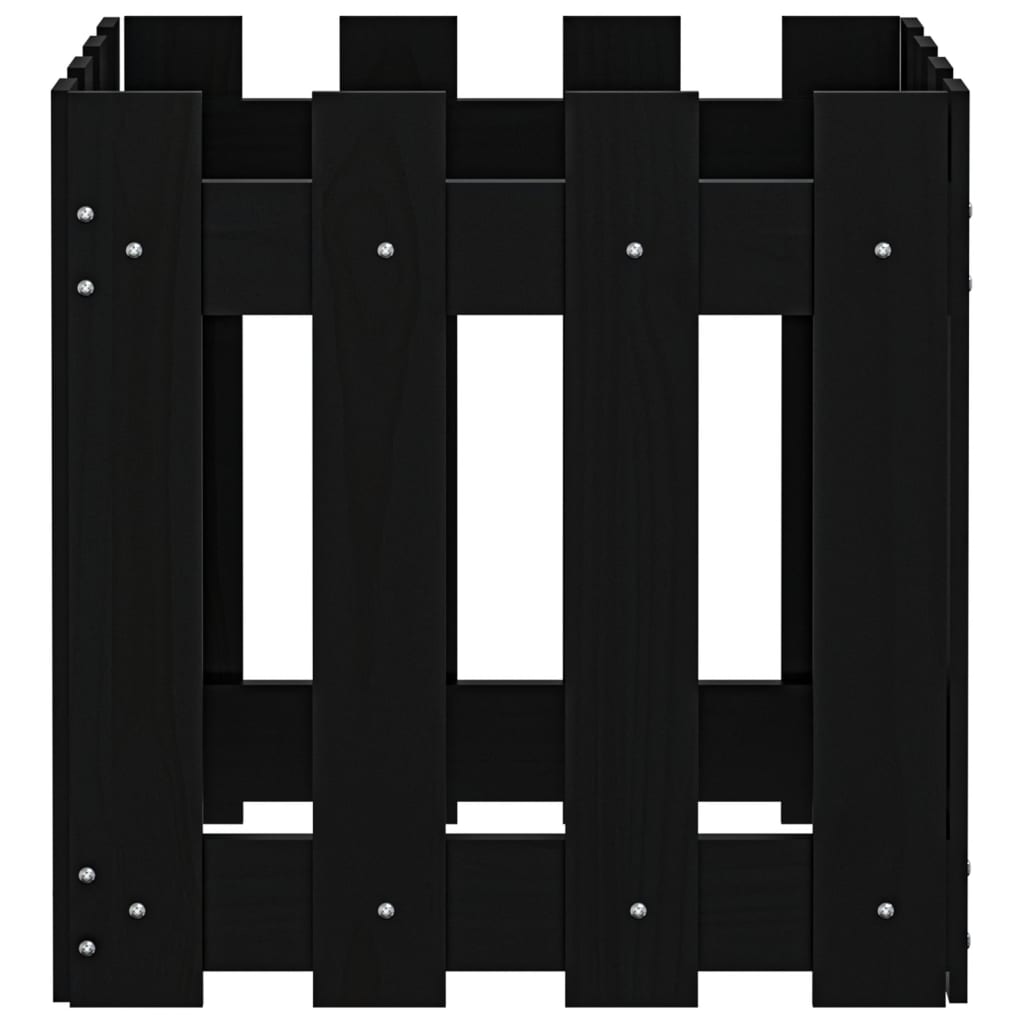 Ζαρντινιέρα με Σχέδιο Φράχτη Μαύρη 40 x 40 x 40 εκ. Μασίφ Πεύκο