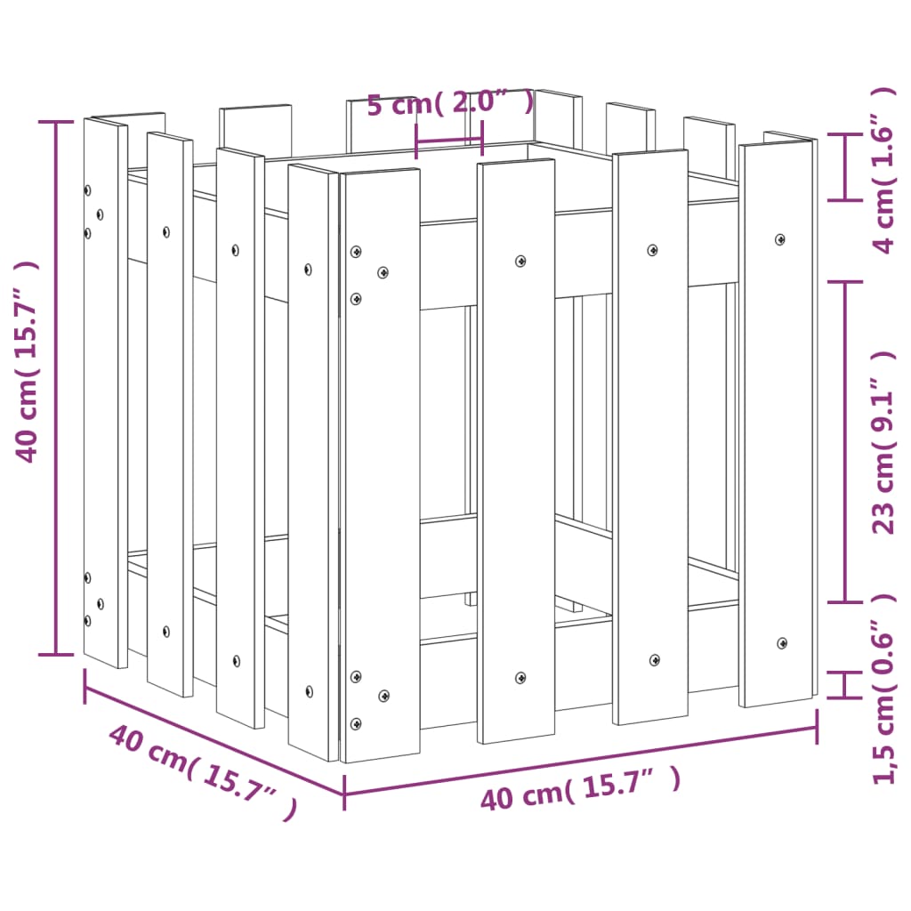 Ζαρντινιέρα με Σχέδιο Φράχτη 40x40x40 εκ. Εμποτισμ. Ξύλο Πεύκου