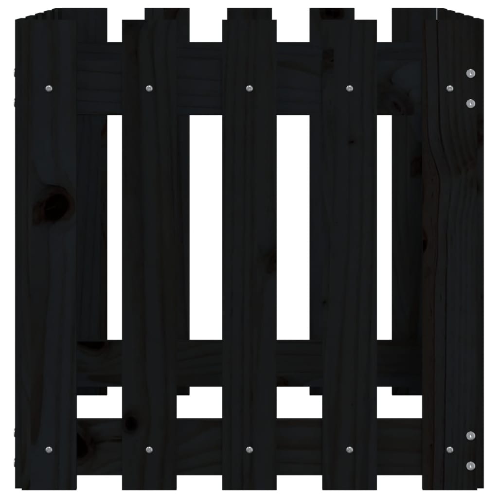 Ζαρντινιέρα με Σχέδιο Φράχτη Μαύρη 50 x 50 x 50 εκ. Μασίφ Πεύκο