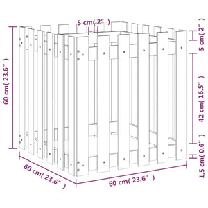 Ζαρντινιέρα με Σχέδιο Φράχτη Λευκή 60 x 60 x 60 εκ. Μασίφ Πεύκο