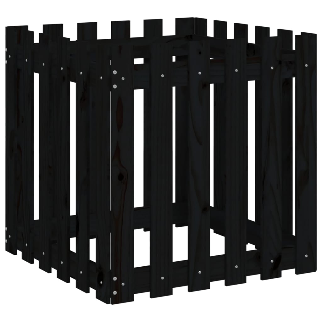 Ζαρντινιέρα με Σχέδιο Φράχτη Μαύρη 60 x 60 x 60 εκ. Μασίφ Πεύκο