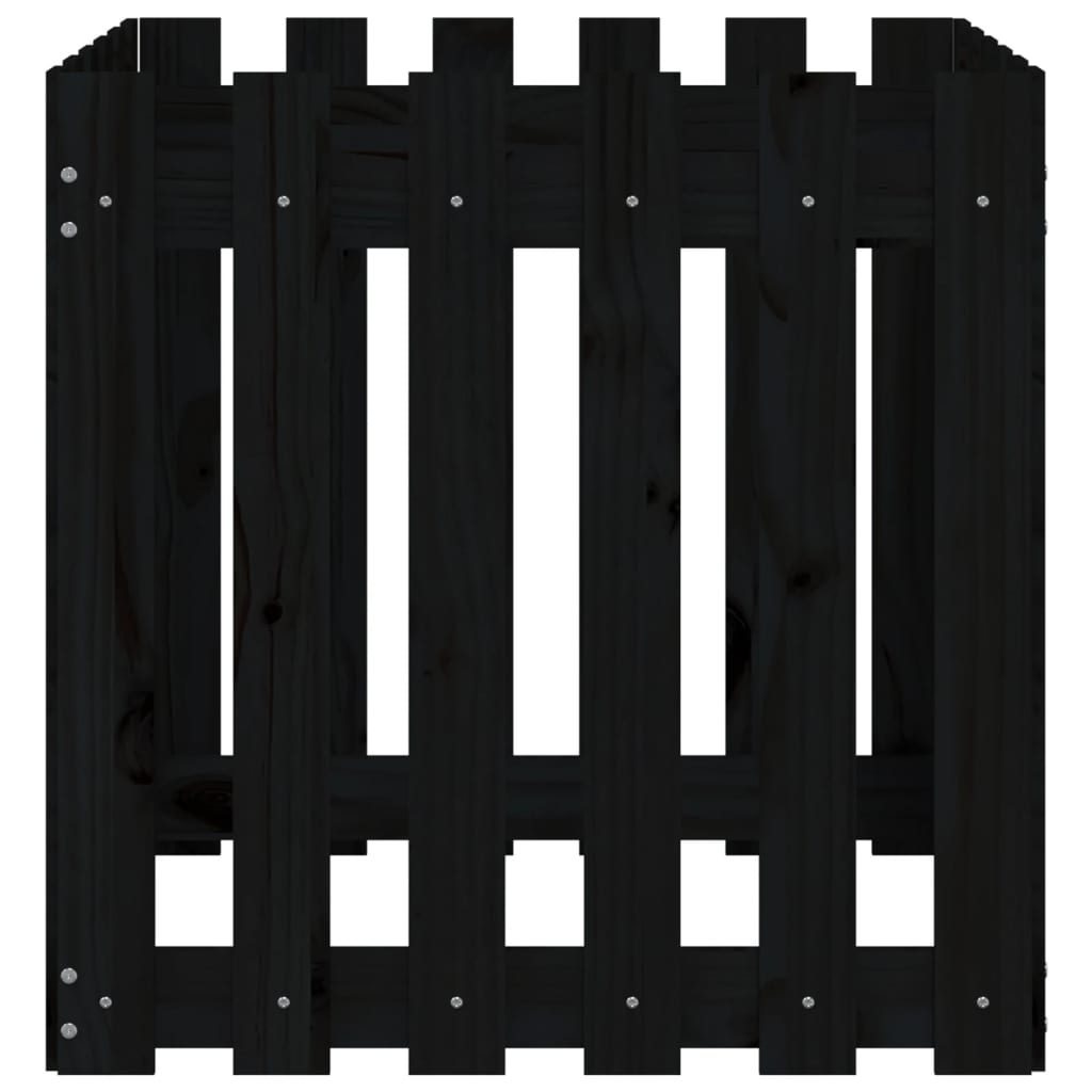Ζαρντινιέρα με Σχέδιο Φράχτη Μαύρη 60 x 60 x 60 εκ. Μασίφ Πεύκο