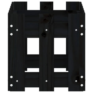 Ζαρντινιέρα με Σχέδιο Φράχτη Μαύρη 60 x 30 x 30 εκ. Μασίφ Πεύκο