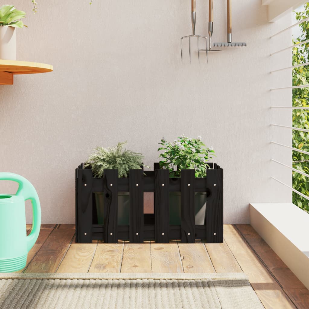 Ζαρντινιέρα με Σχέδιο Φράχτη Μαύρη 60 x 30 x 30 εκ. Μασίφ Πεύκο