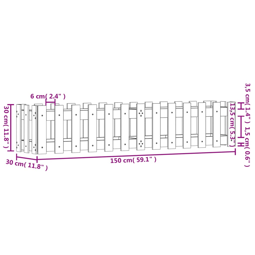 Ζαρντινιέρα Υπερυψωμένη Σχ Φράχτη 150 x 30 x 30 εκ. Μασίφ Πεύκο