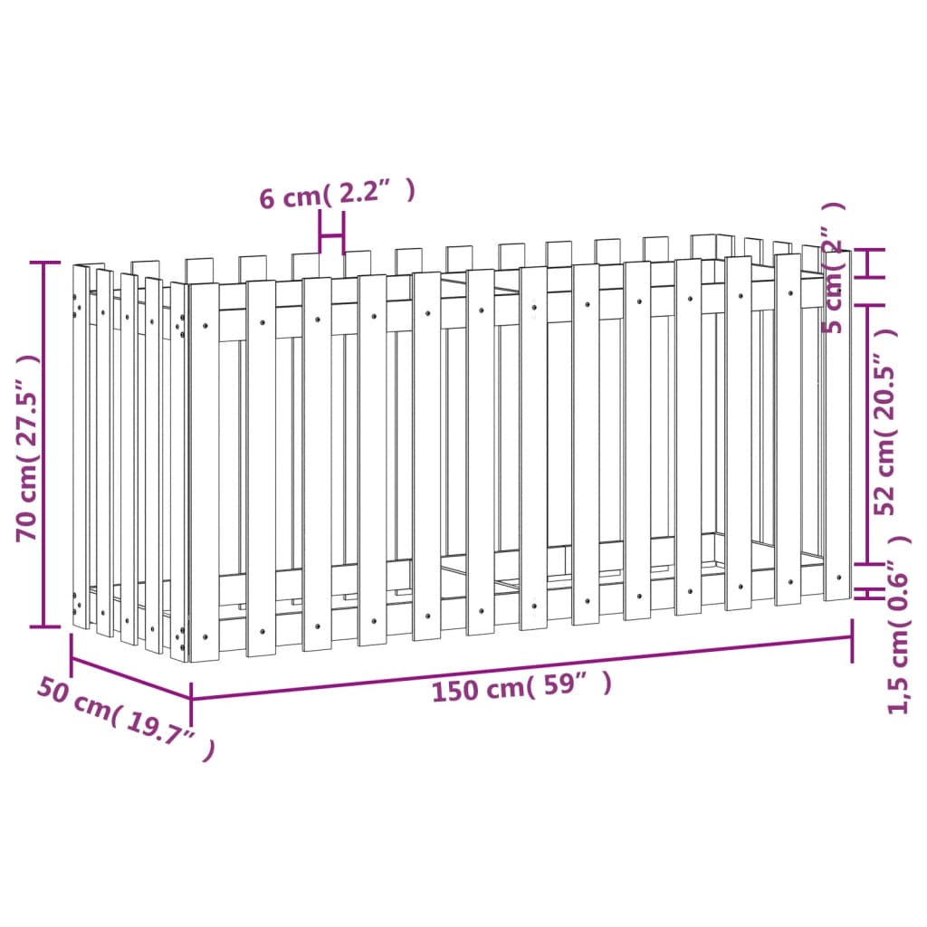Ζαρντινιέρα με Σχέδιο Φράχτη 150x50x70εκ. Εμποτισμ. Ξύλο Πεύκου