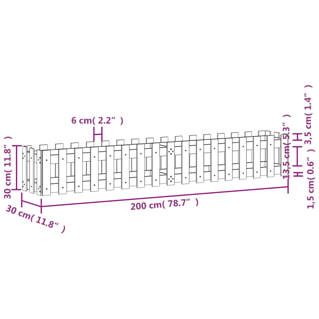 Ζαρντινιέρα Υπερυψωμένη Σχ Φράχτη 200 x 30 x 30 εκ. Μασίφ Πεύκο - Pakobazaar