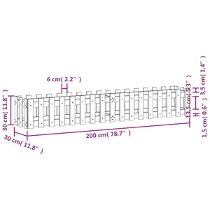 Ζαρντινιέρα με Σχέδιο Φράχτη Μαύρη 200x30x30 εκ. Μασίφ Πεύκο