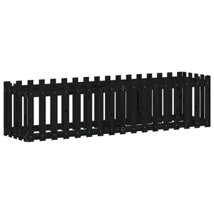 Ζαρντινιέρα με Σχέδιο Φράχτη Μαύρη 200x50x50 εκ. Μασίφ Πεύκο