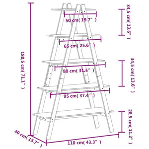 Ραφιέρα 5 Επιπέδων Σχήμα Α 110x40x180,5 εκ. Μασίφ Ξύλο Πεύκου