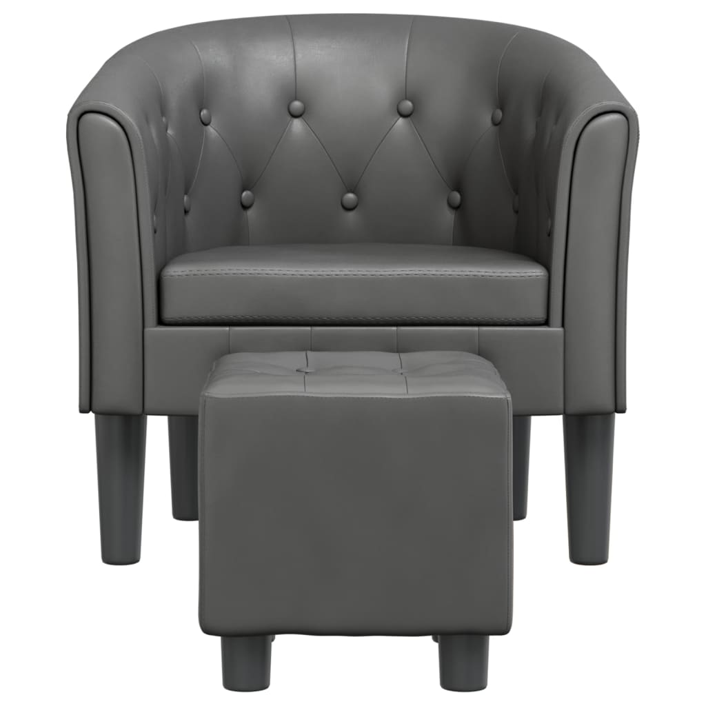 Πολυθρόνα Μπάρελ με Υποπόδιο Γκρι από Συνθετικό Δέρμα