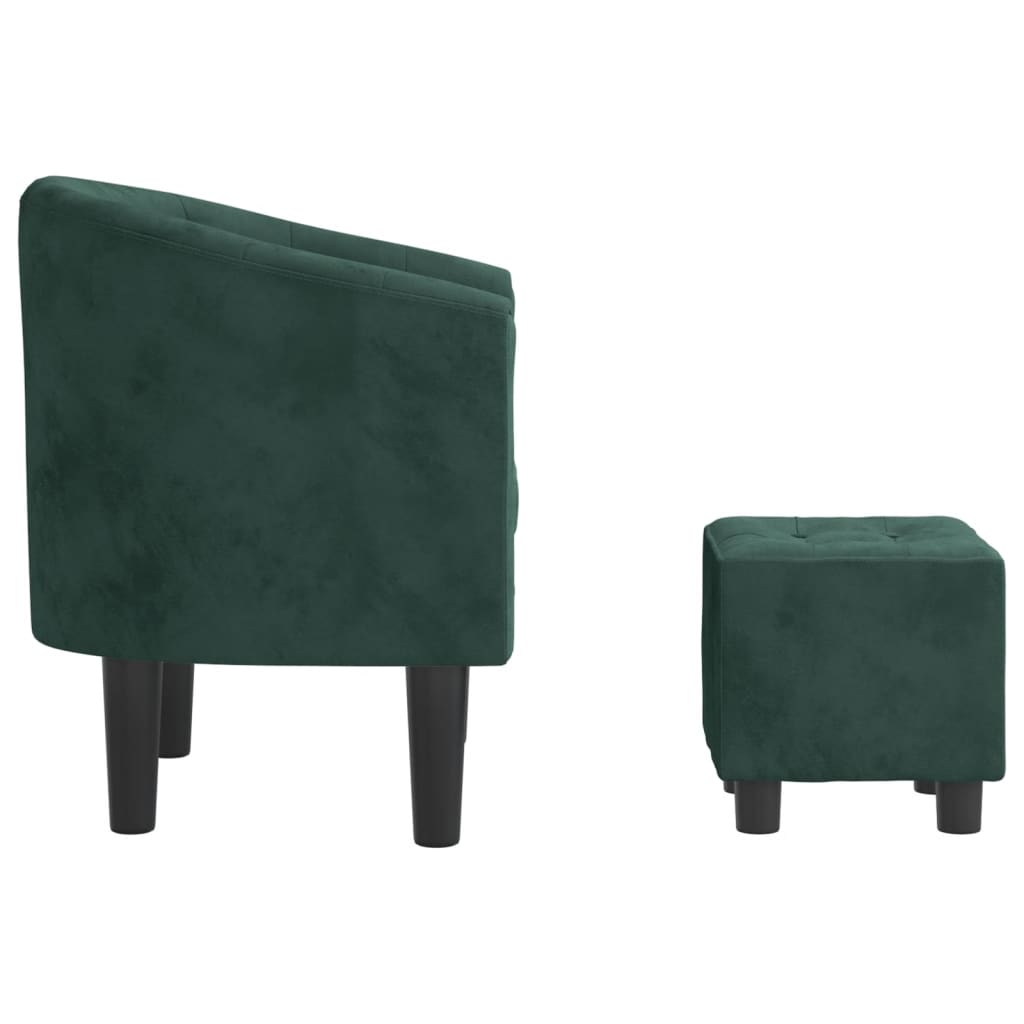 Πολυθρόνα Μπάρελ με Υποπόδιο Σκούρο Πράσινο Βελούδινη - Pakobazaar
