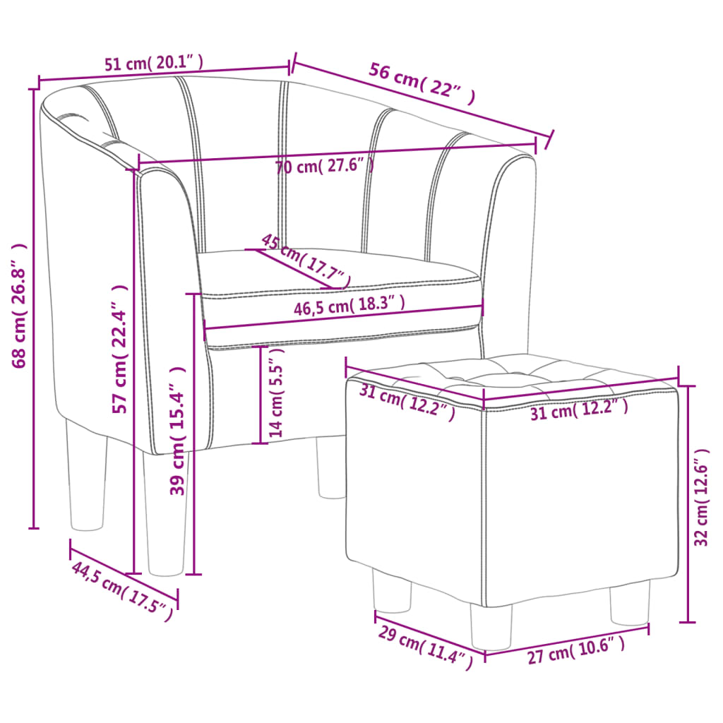 Πολυθρόνα Μπάρελ με Υποπόδιο Κόκκινη από Συνθετικό Δέρμα