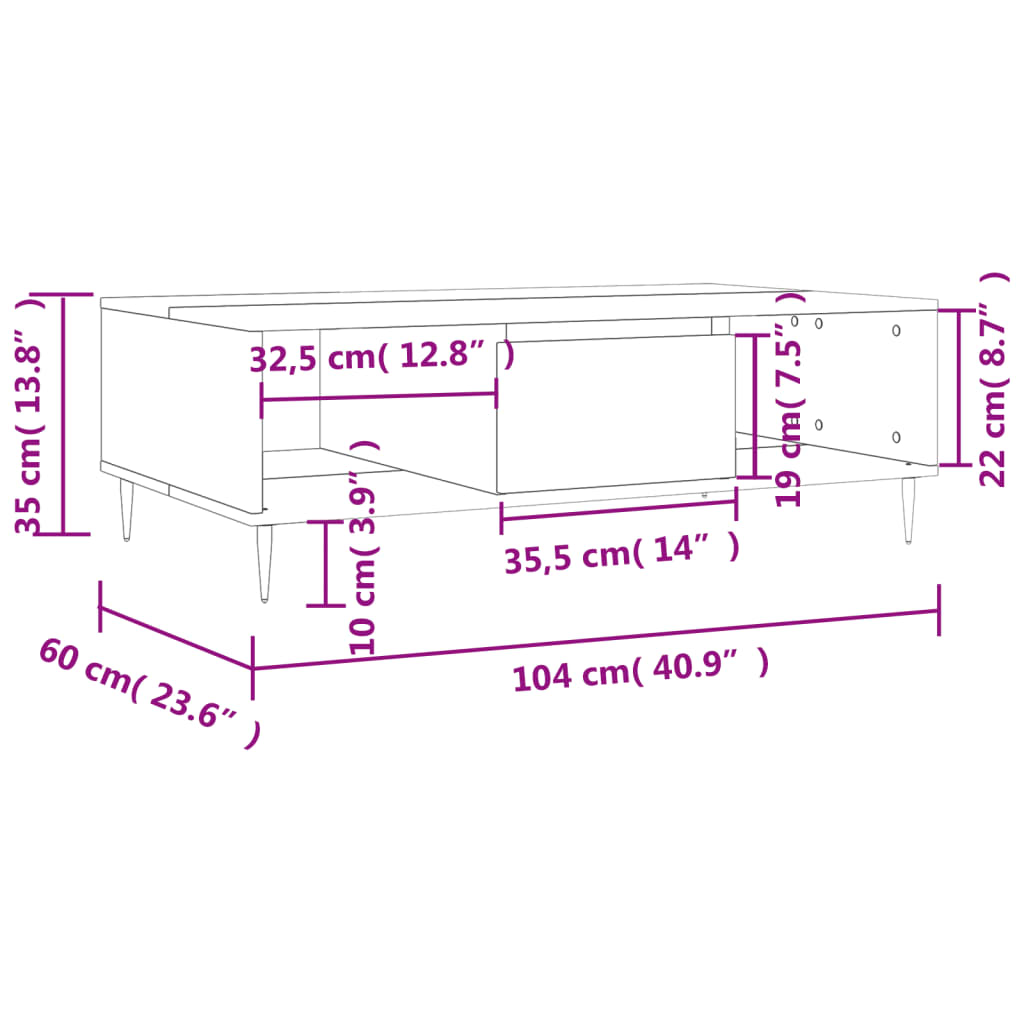 Τραπεζάκι Σαλονιού Καφέ Δρυς 104x60x35 εκ. Επεξεργασμένο Ξύλο - Pakobazaar