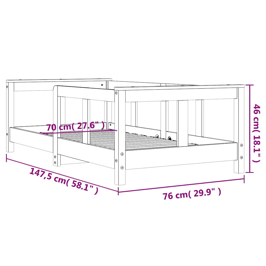 Πλαίσιο Παιδικού Κρεβατιού 70 x 140 εκ. από Μασίφ Ξύλο Πεύκου - Pakobazaar