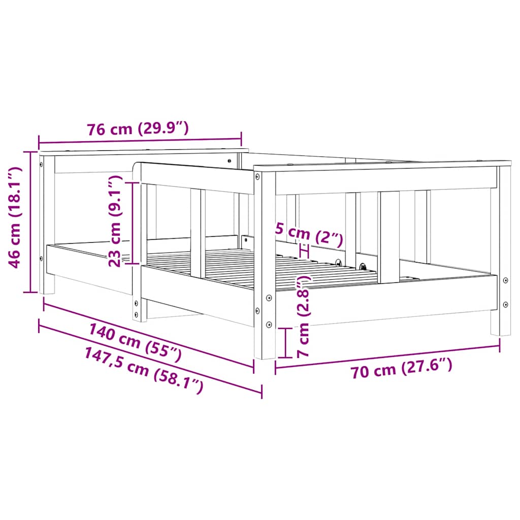 Πλαίσιο Παιδικού Κρεβατιού 70 x 140 εκ. από Μασίφ Ξύλο Πεύκου - Pakobazaar