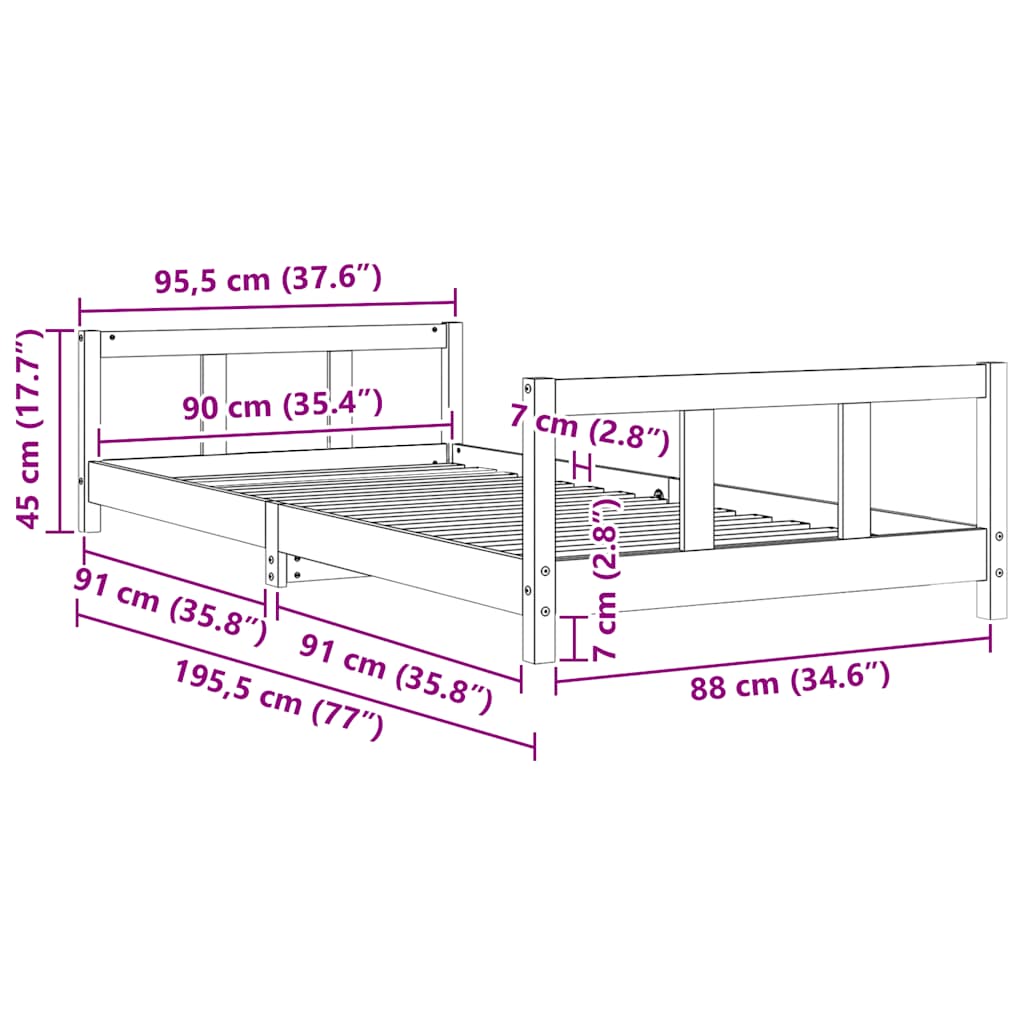 Πλαίσιο Παιδικού Κρεβατιού 90 x 190 εκ. από Μασίφ Ξύλο Πεύκου - Pakobazaar