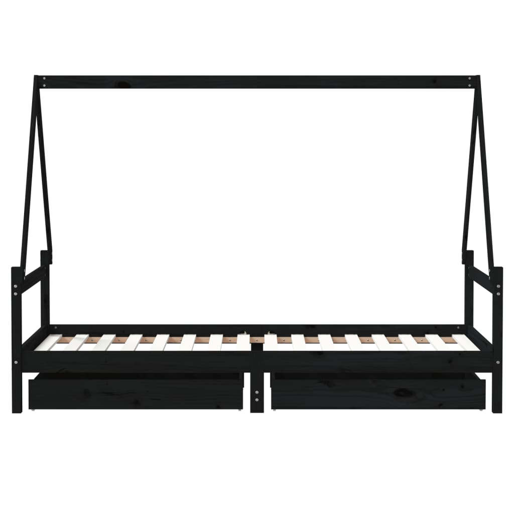 Πλαίσιο Παιδικού Κρεβατιού Συρτάρια Μαύρο 80x200εκ. Ξύλο Πεύκου - Pakobazaar