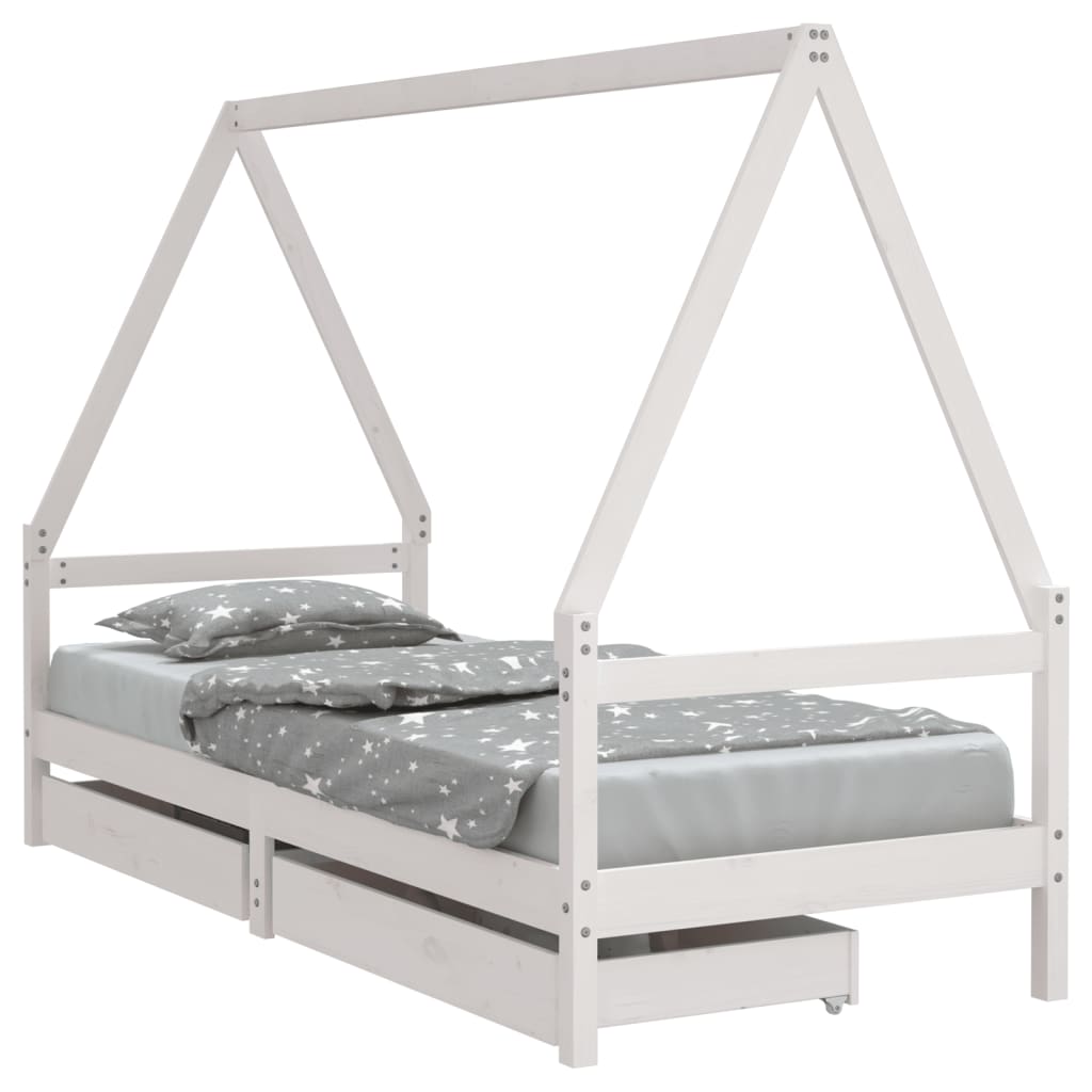 Πλαίσιο Παιδικού Κρεβατιού Συρτάρια Λευκό 90x200εκ. Ξύλο Πεύκου - Pakobazaar