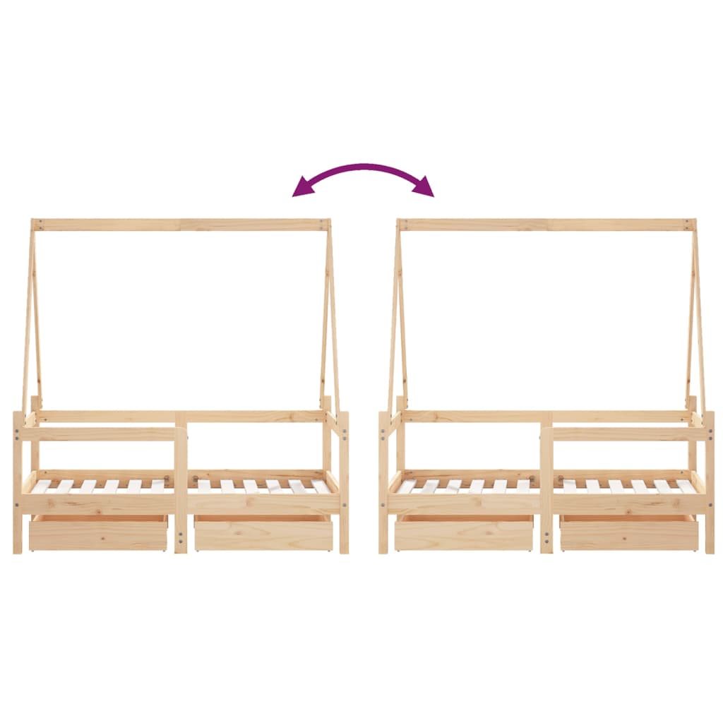 Πλαίσιο Παιδικού Κρεβατιού με Συρτάρια 70 x 140εκ. Μασίφ Πεύκο - Pakobazaar