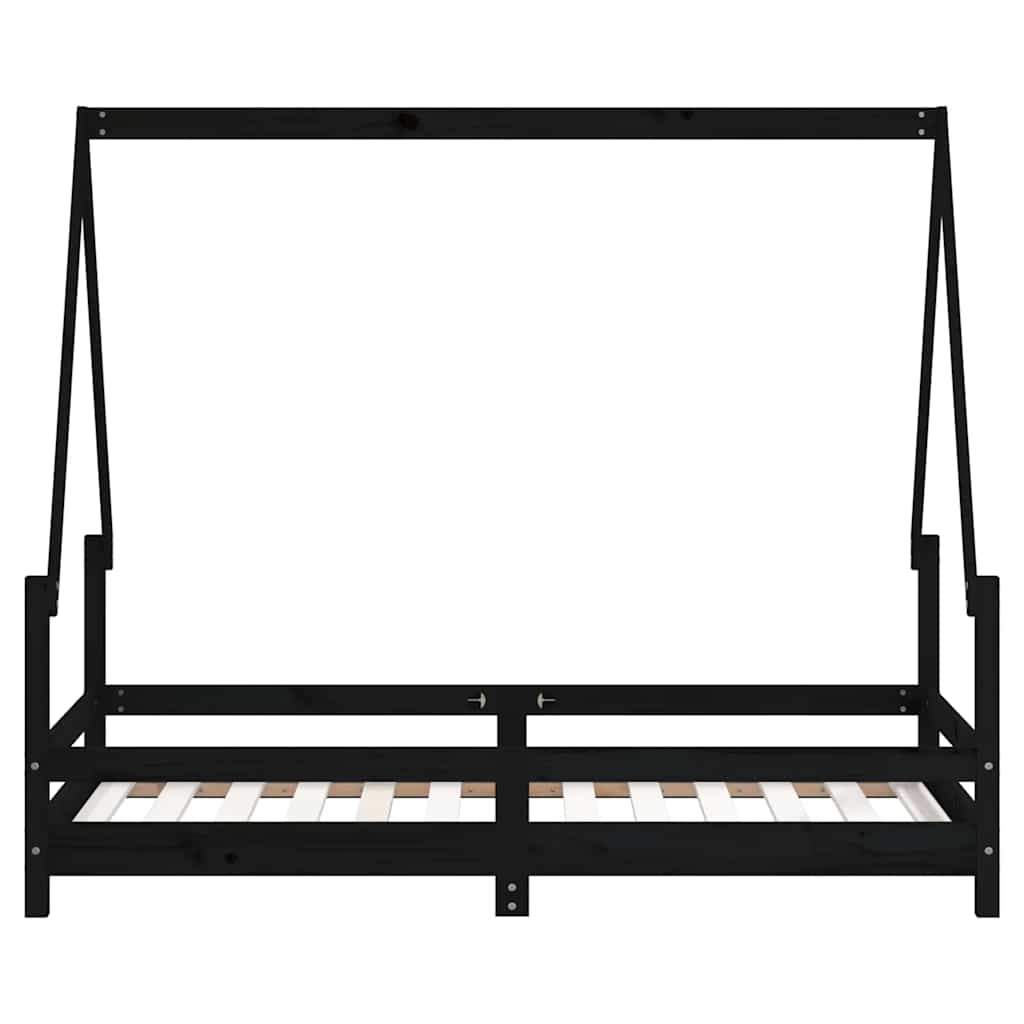 Πλαίσιο Παιδικού Κρεβατιού Μαύρο 80x160 εκ. Μασίφ Ξύλο Πεύκου - Pakobazaar