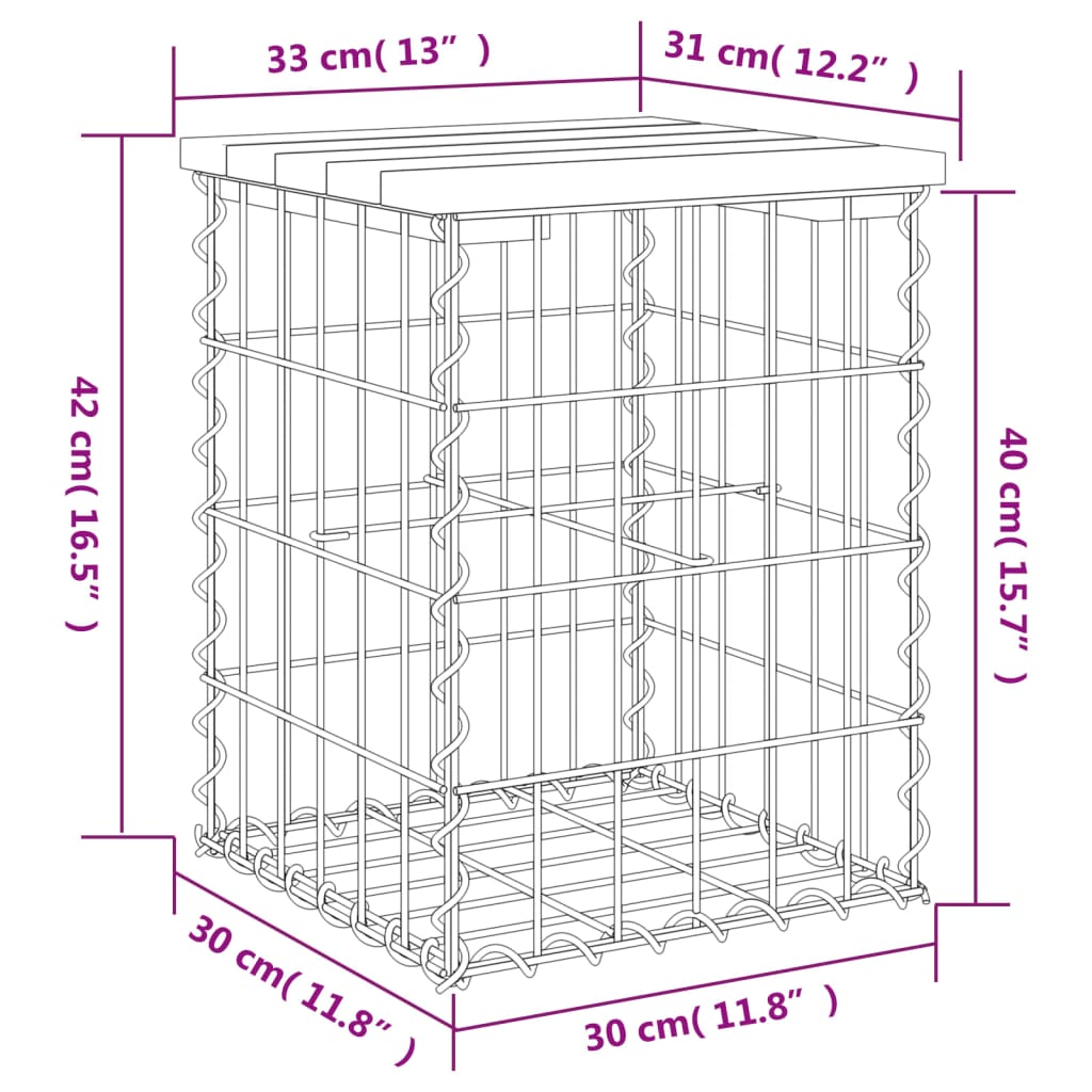 Παγκάκι Κήπου Συρματοκιβώτιο 33x31x42 εκ. από Μασίφ Ξύλο Πεύκου - Pakobazaar