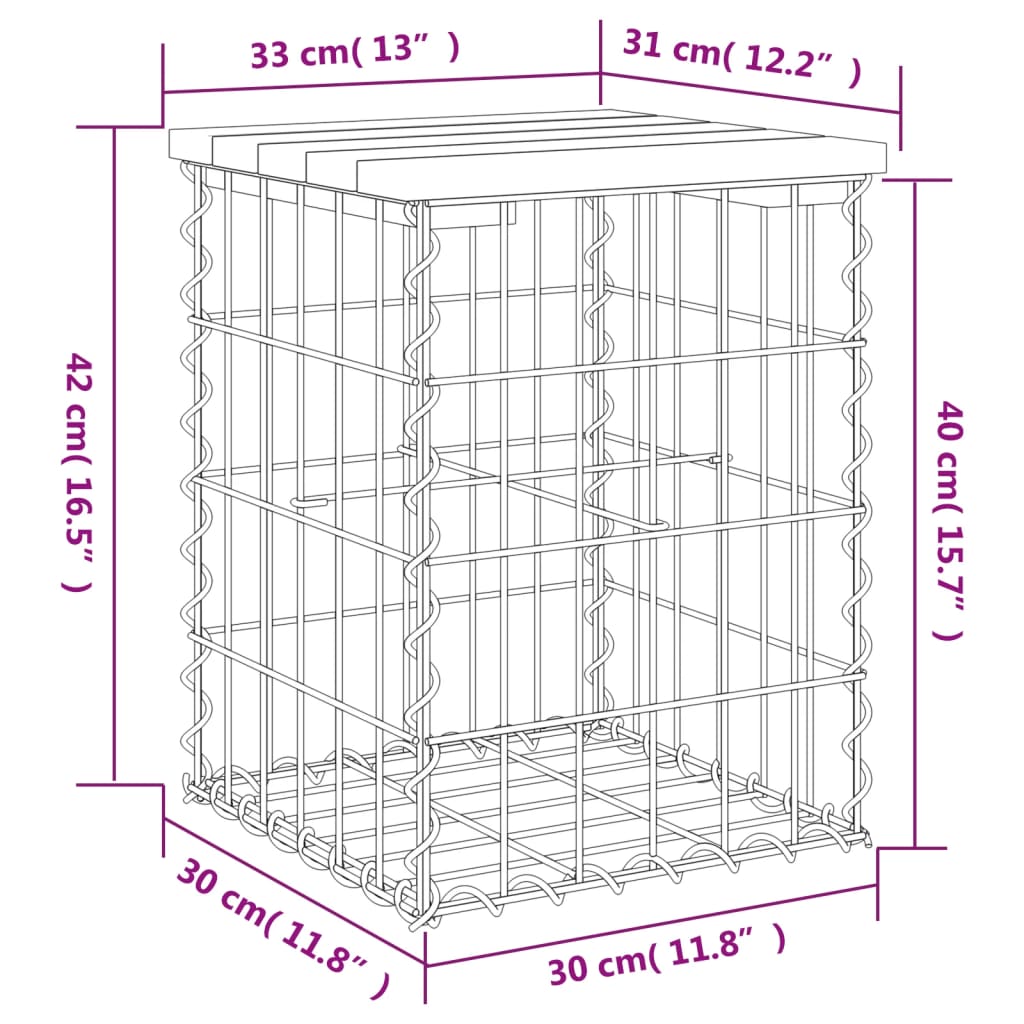 Πάγκος Κήπου Συρματοκιβώτιο 33 x 31 x 42 εκ. Μασίφ Ψευδοτσούγκα - Pakobazaar