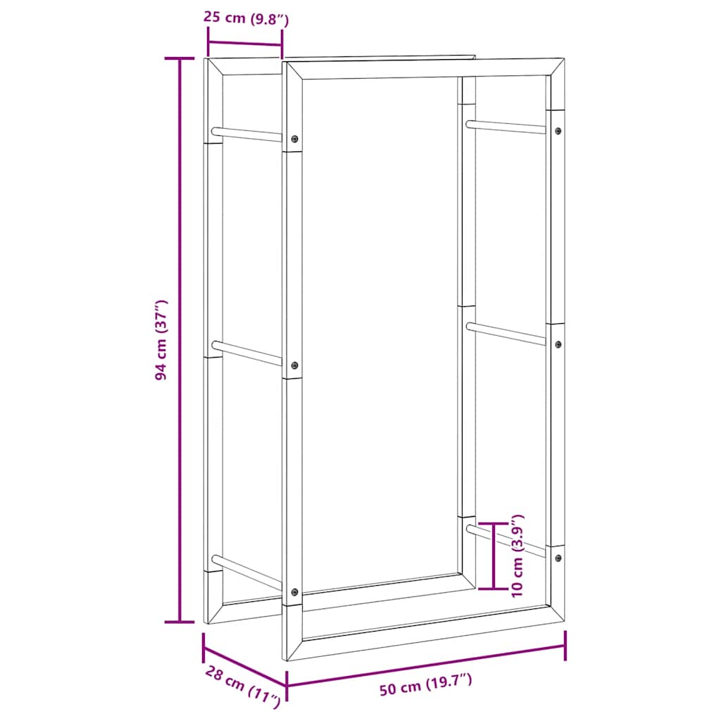 Ραφιέρα Καυσόξυλων 50x28x94 εκ. από Ανοξείδωτο ατσάλι