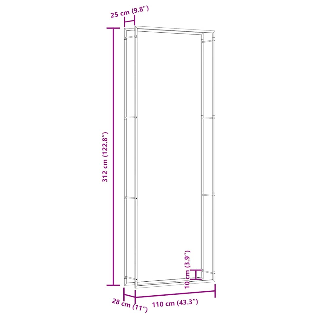 Ραφιέρα Καυσόξυλων 110x28x312 εκ. από Ανοξείδωτο Aτσάλι