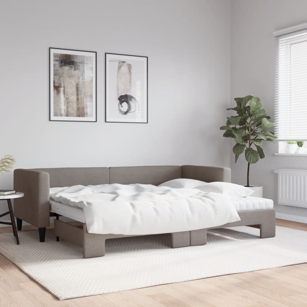 Καναπές Κρεβάτι Συρόμενος Taupe 80x200 εκ. Υφασμάτινος Στρώματα