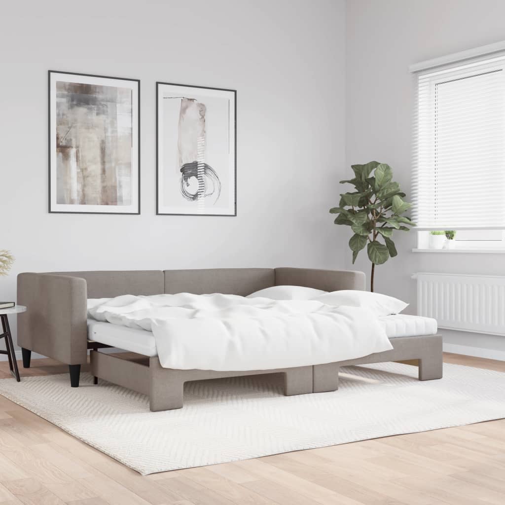 Καναπές Κρεβάτι Συρόμενος Taupe 100x200εκ. Υφασμάτινος Στρώματα