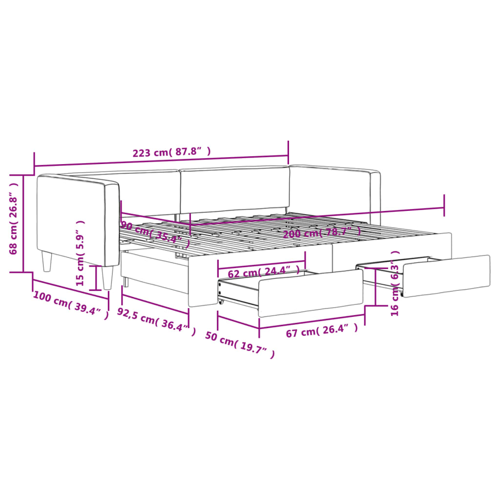 Καναπές Κρεβάτι Συρόμενος Taupe 90x200 εκ. Ύφασμα & Συρτάρια